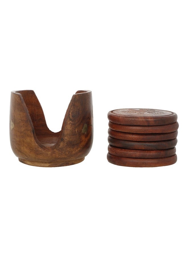 CRAFTHUT Wooden Round Drink Coasters Set of 6 with Decorative Holder, Half Barrel Shape Tea Coaster Stand, Tabletop Coasters for Hot Cups, Home Kitchen & Dining Table Decor (Brown, 3 x 3 x 2 Inches) - Image 4